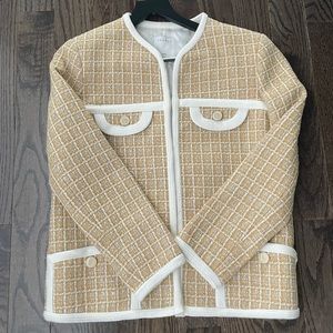 NEW Sandro Beige, White, and Metallic Tweed Cardigan Jacket Size 40 EU